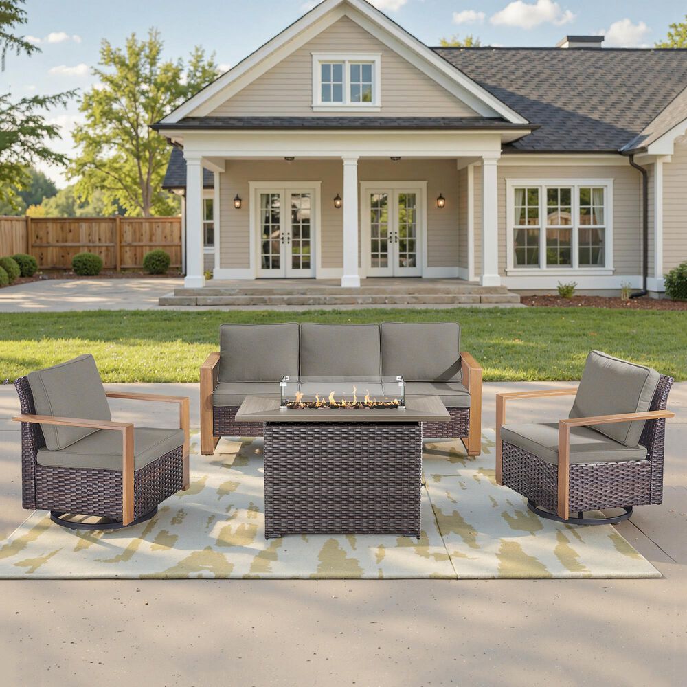 Sunwell Garden 4-Piece Patio Fire Pit Set in Gray, , large
