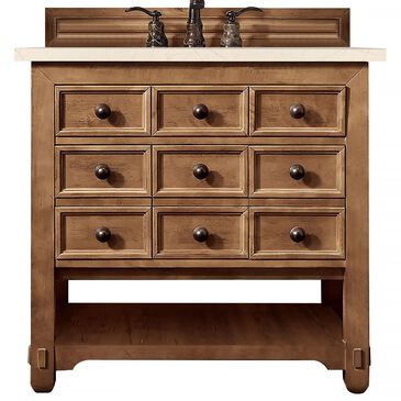 James Martin Malibu 36" Single Bathroom Vanity in Honey Alder with 3 cm Eternal Marfil Quartz Top and Rectangular Sink, , large