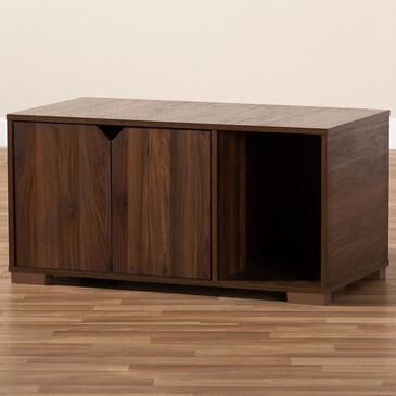 Baxton Studio Jasper 2-Door Litter Box Cover House in Walnut, , large