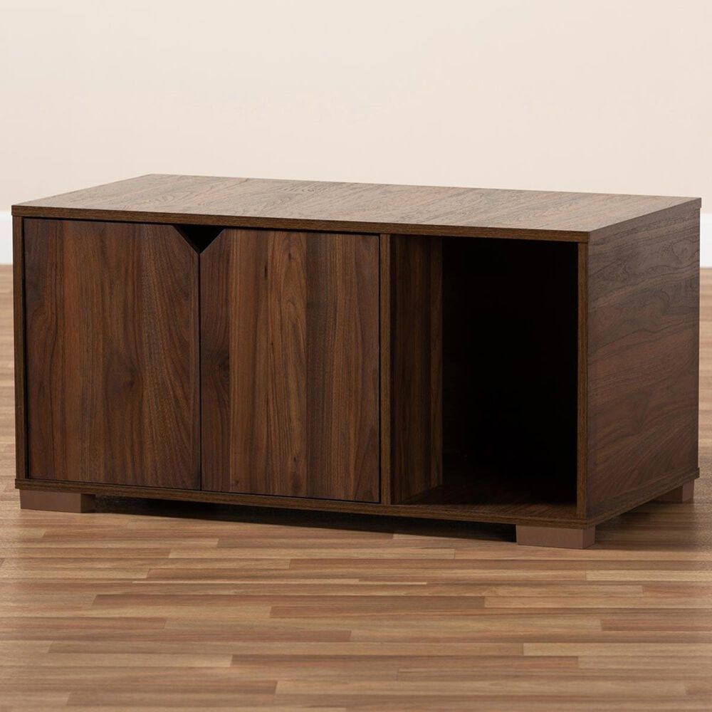 Baxton Studio Jasper 2-Door Litter Box Cover House in Walnut, , large