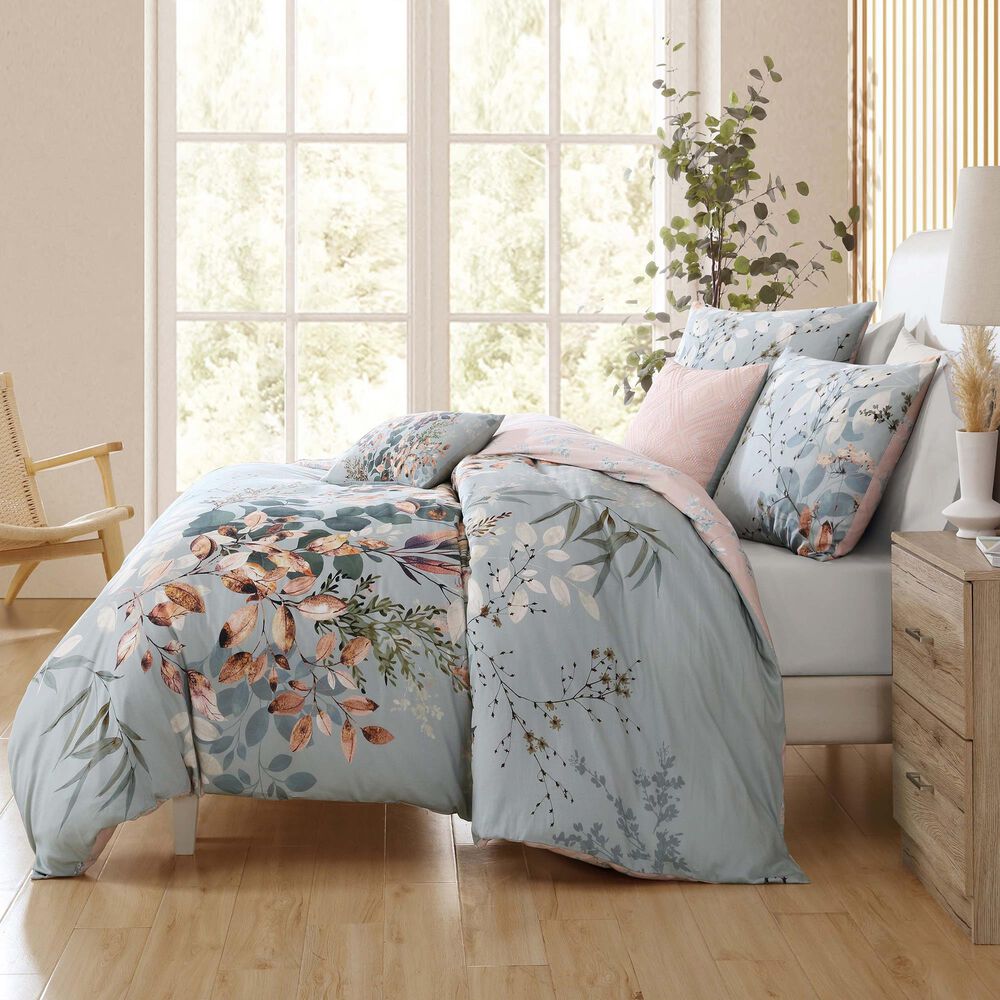 BEBEJAN Peach Leaves on Sage 5-Piece Queen Comforter Set in Sage Green, Bronze Peache and Beige, , large