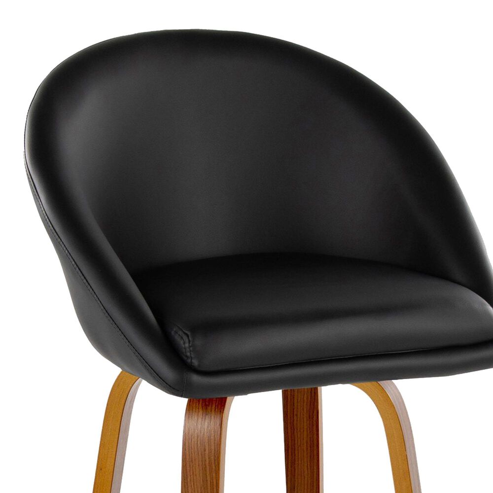 LumiSource Matisse 26" Swivel Counter Stool with Black Faux Leather Upholstery in Walnut and Black (Set of 2), , large