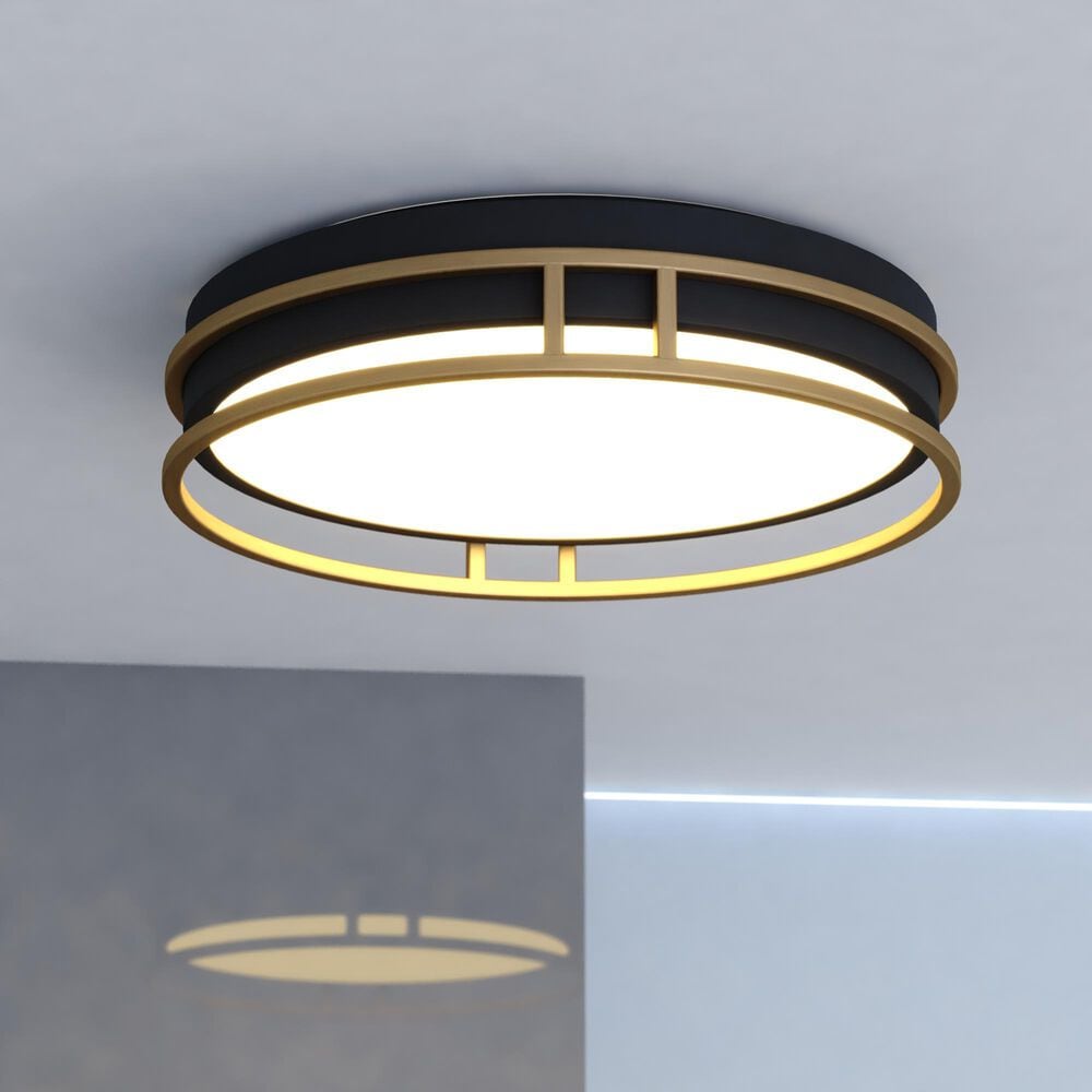 Vaxcel Northgate 13" 1-Light Flush Mount in Matte Black and Satin Gold, , large
