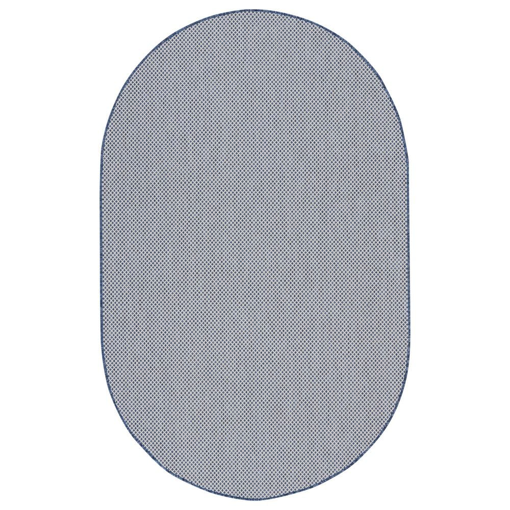 Nourison Courtyard Ivory and Blue 5" x 8" Oval Indoor/Outdoor Area Rug, , large