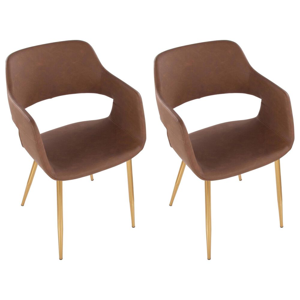 LumiSource Margarite Arm Chair with Brown Faux Leather Cushion in Gold Metal  (Set of 2), , large