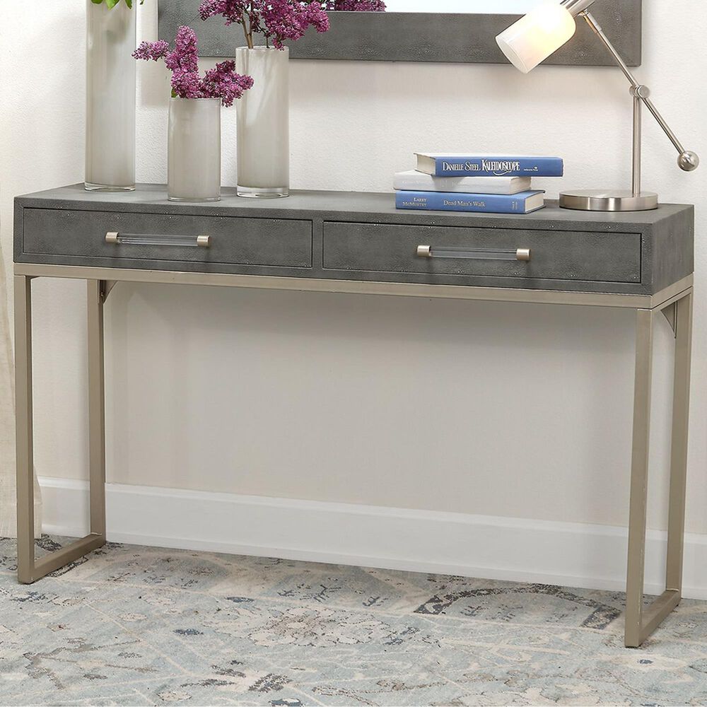 Splendor Living Kain Console Table in Grey and Brushed Champagne, , large
