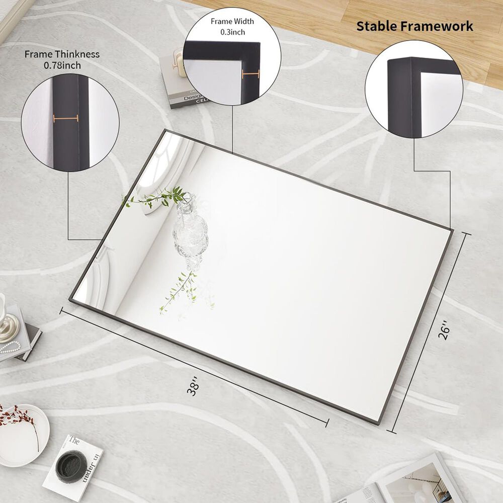 HOMLUX 26" x 38" Wall Mount Rectangular Decorative Mirror in Black, , large