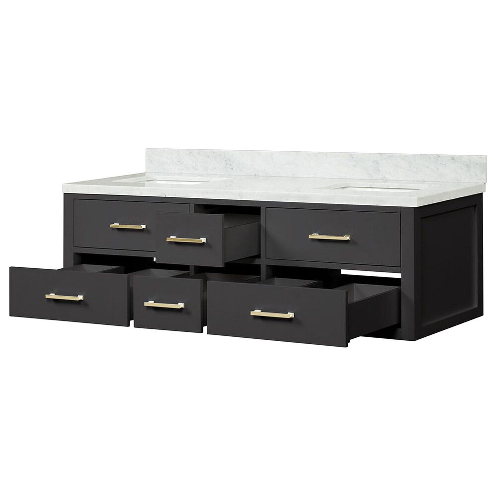 Lexora Home Castor 60&quot; Double Bathroom Vanity in Black with 2 cm White Carrara Marble Top and Rectangular Sinks, , large