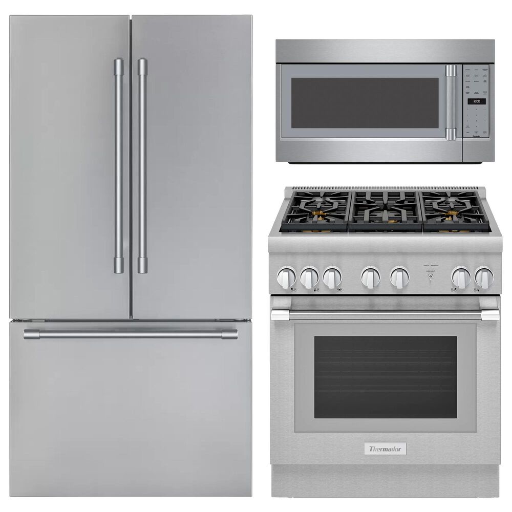 Thermador 3-Piece Kitchen Package with 36" French Door Refrigerator and Gas Professional Range in Stainless Steel, , large