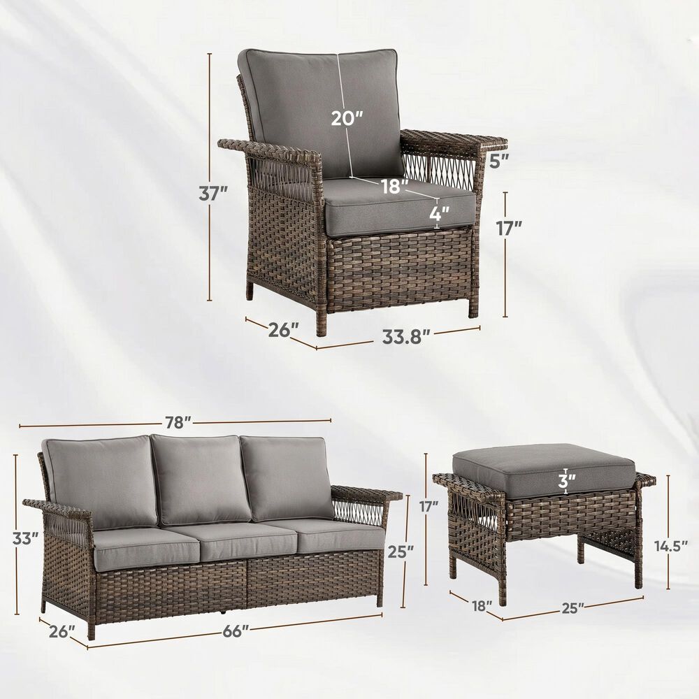 Sunwell Garden 5-Piece Patio Conversation Set with Stationary Chairs in Gray, , large