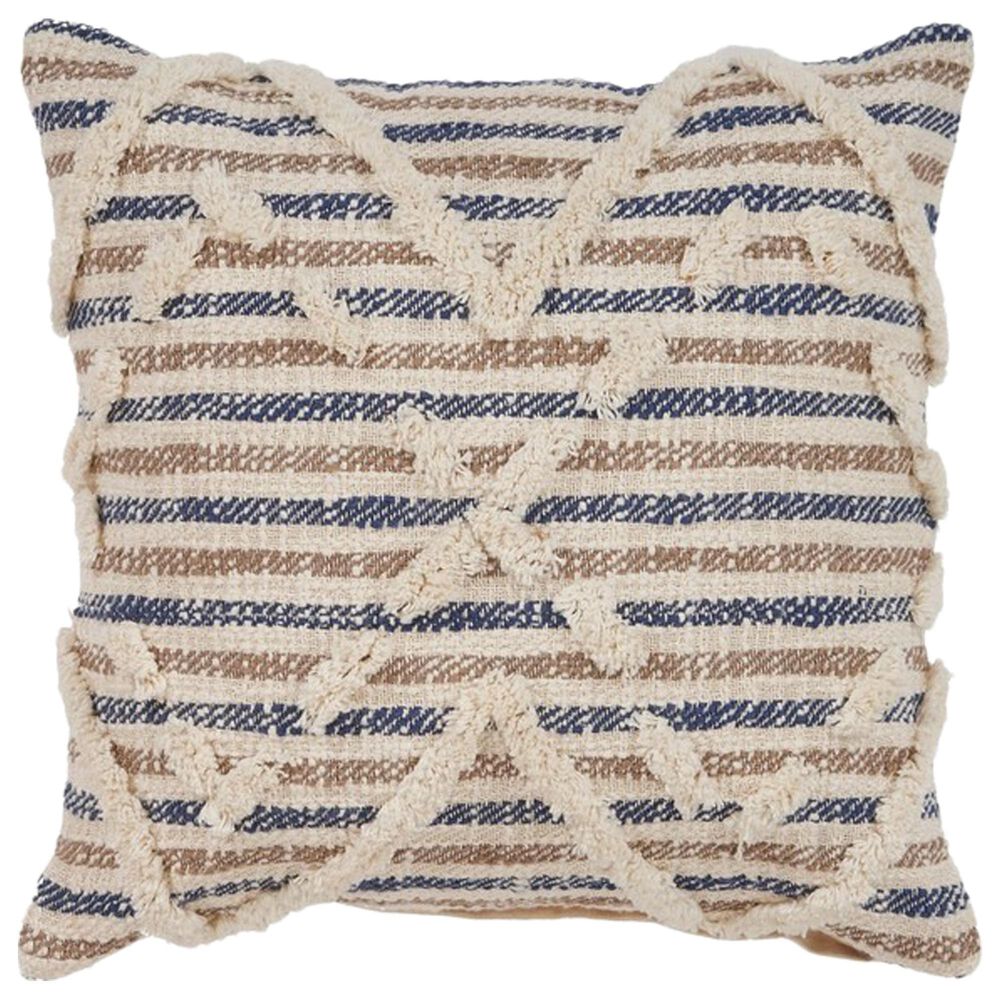 L.R. RESOURCES 18" x 18" Throw Pillow in Blue and Beige, , large