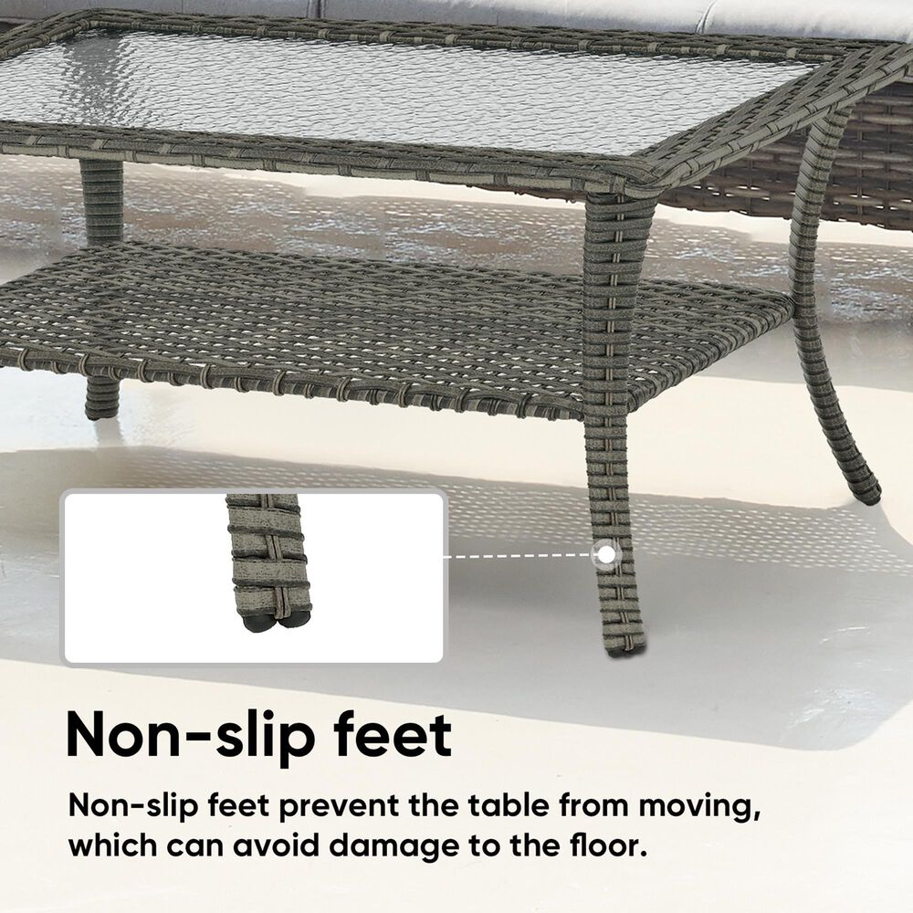 Sunwell Garden Outdoor Coffee Table with Shelf in Gray, , large