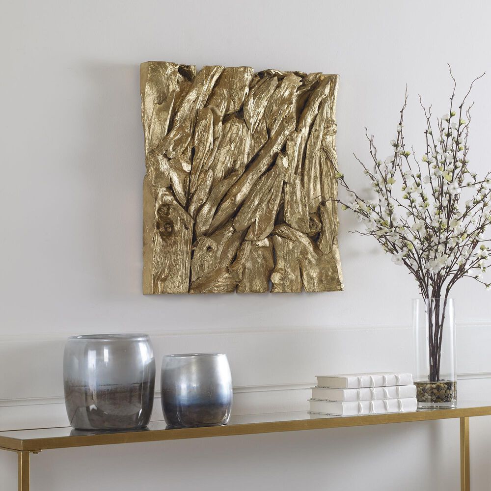 Uttermost Rio 23.62&quot; Square Wood Wall Decor in Gold Leaf, , large