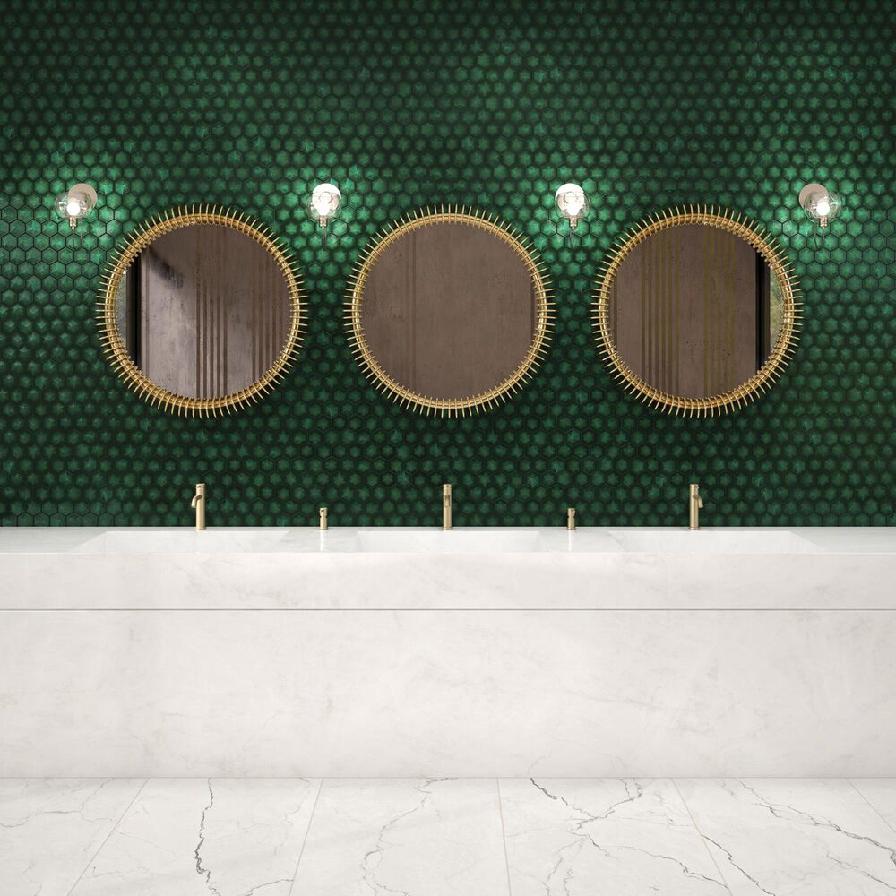 Dal-Tile Artefino Jewel Emerald 3" Pyramid Hexagon Apex on 11" x 12" Porcelain Mosaic Sheet, , large