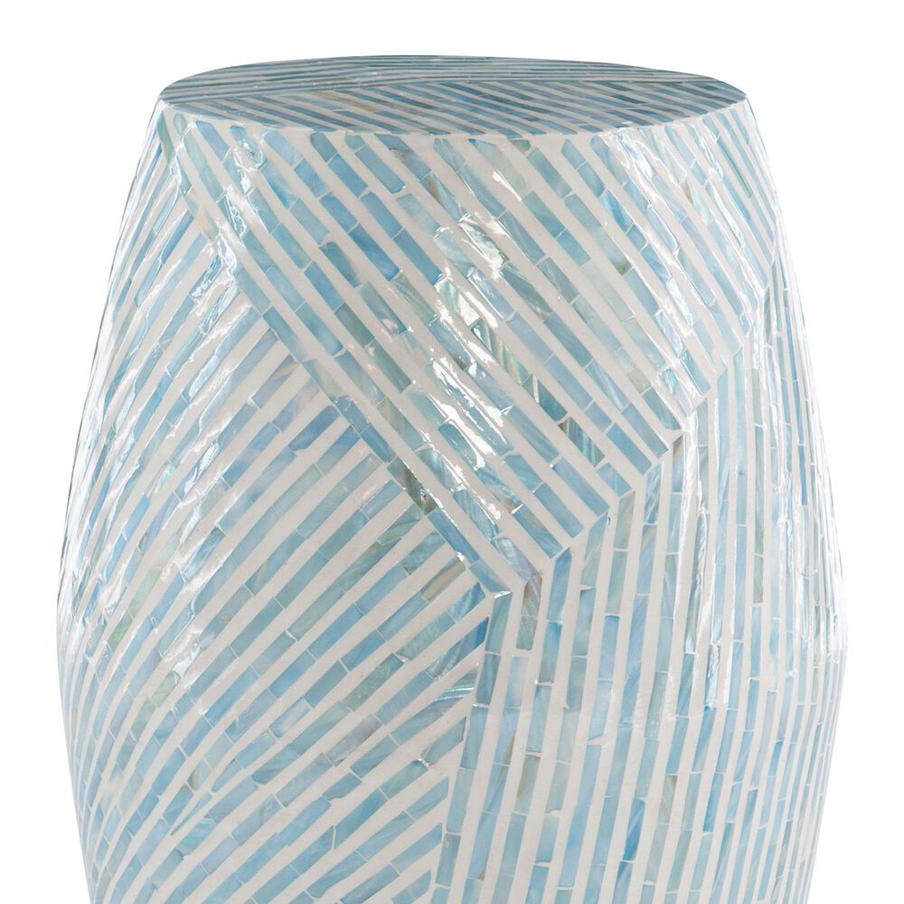 Linon Home Decor Prianna Drum End Table with Mosaic Capiz in Light Blue and White, , large