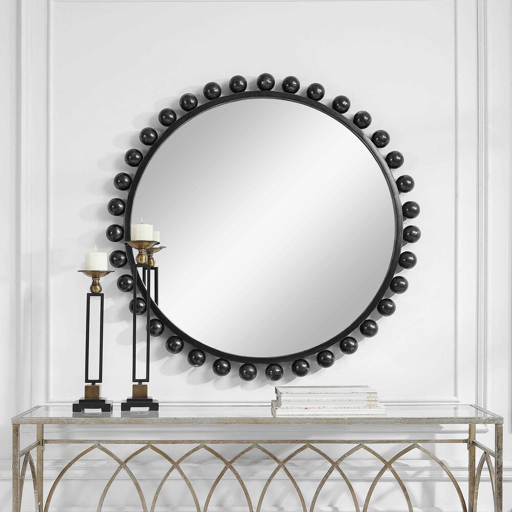 Uttermost Cyra Round Accent Wall Mirror in Distressed Black, , large