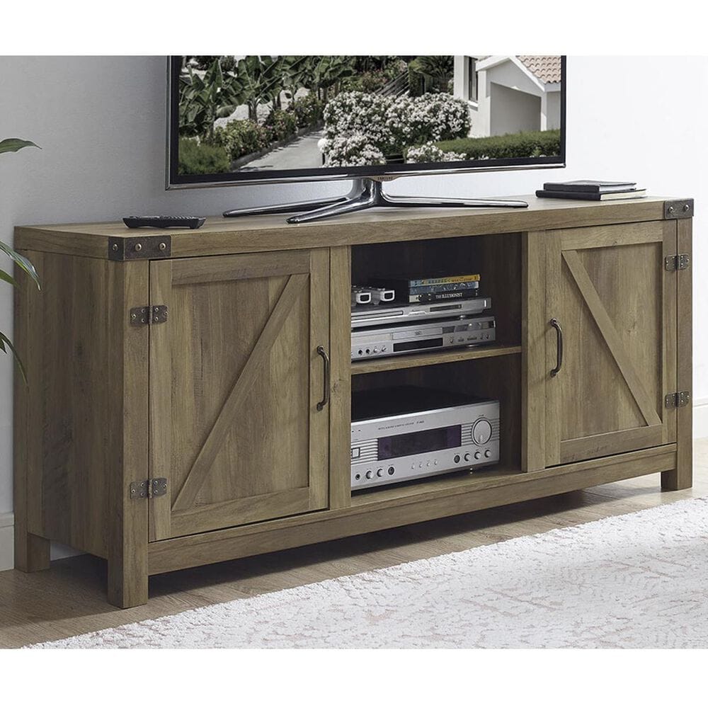 Walker Edison 58" Barn Door TV Console in Rustic Oak, , large