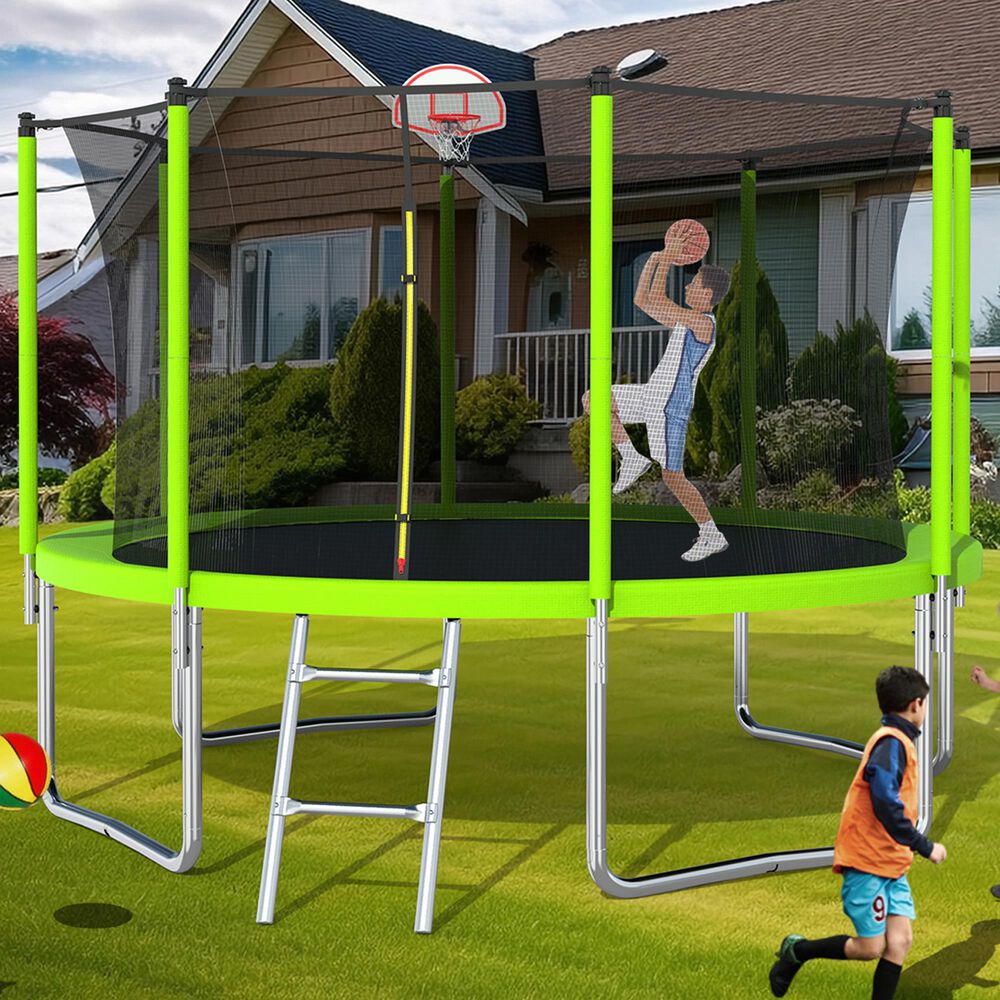 HOMLUX 12' Outdoor Trampoline Sports in Green, , large