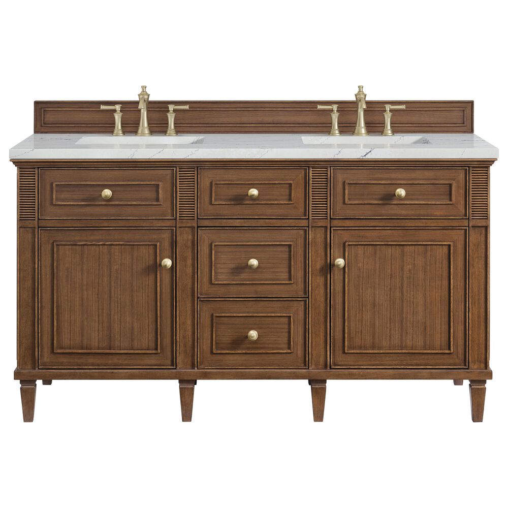 James Martin Vanities Lorelai 60&quot; Double Vanity in Mid-Century Walnut with 3 cm Ethereal Noctis Quartz Top, , large