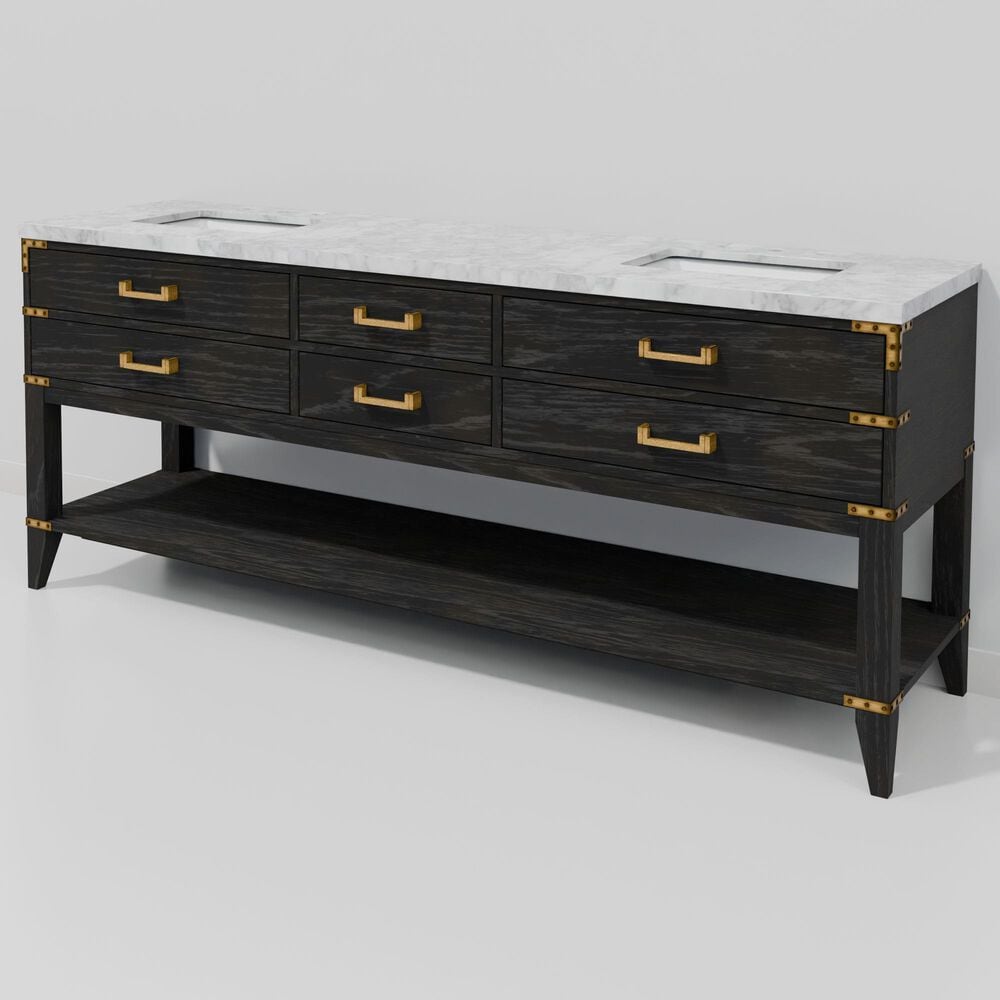 Lexora Home Norwalk 80" Double Bathroom Vanity in Black Oak with White Carrara Marble Top and Rectangular Sinks, , large