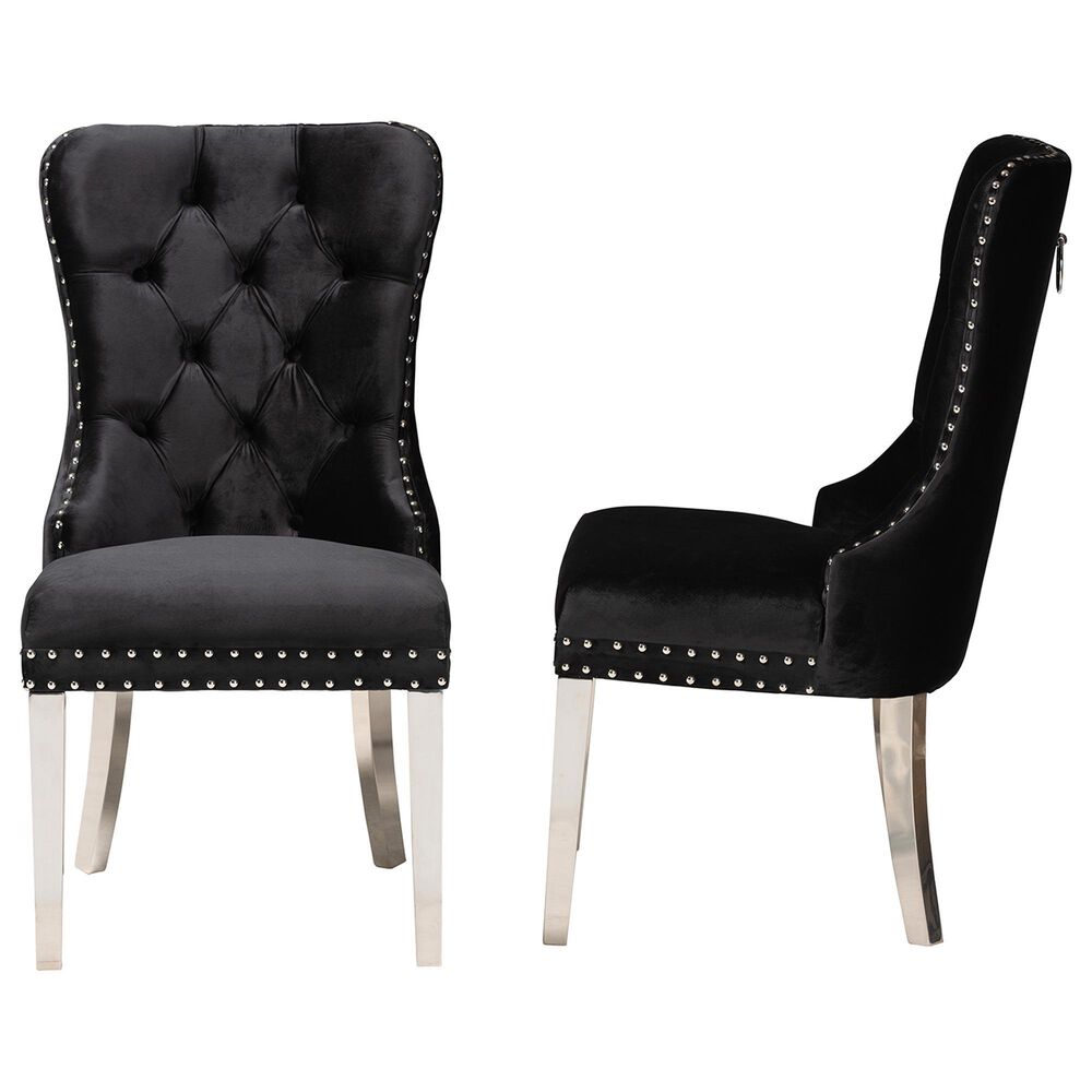 Baxton Studio Honora Side Chair with Black Velvet in Silver (Set of 2), , large