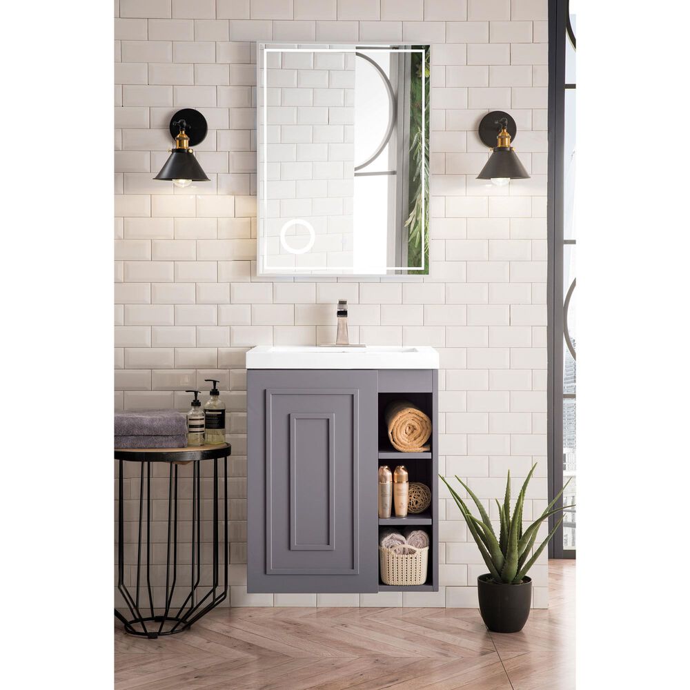 James Martin Vanities Alicante 24&quot; Single Bathroom Vanity in Grey Smoke with 5 cm White Glossy Resin Top and Rectangular Sink, , large