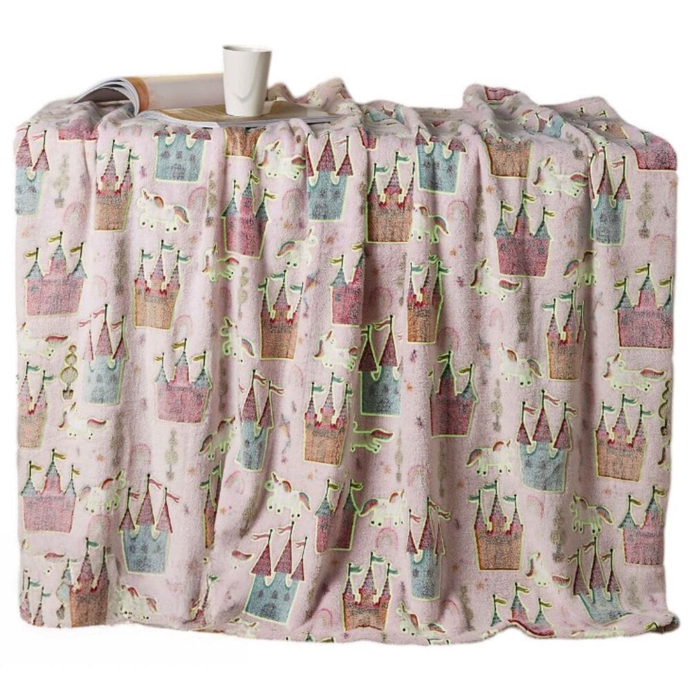 Duke Imports Regal Comfort Castles and Unicorns Glow Throw in Pink, , large