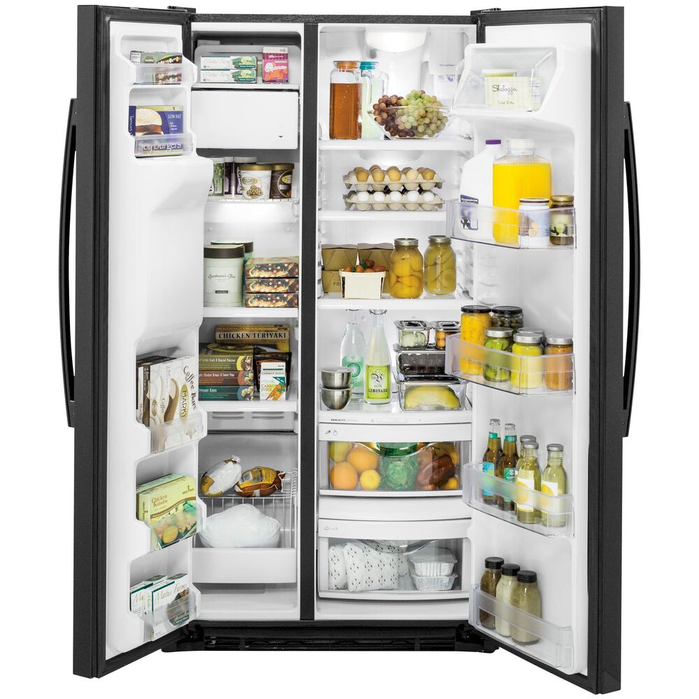 GE Appliances 21.9 Cu. Ft. Counter-Depth Side by Side Refrigerator in Black, , large