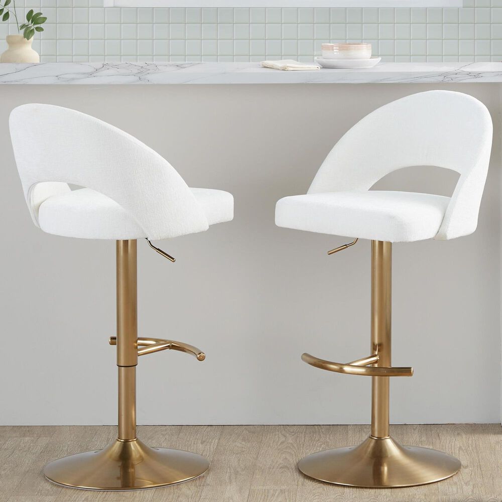 LumiSource Renee Adjustable Swivel Bar Stool with Cream Fabric Upholstery in Gold (Set of 2), , large