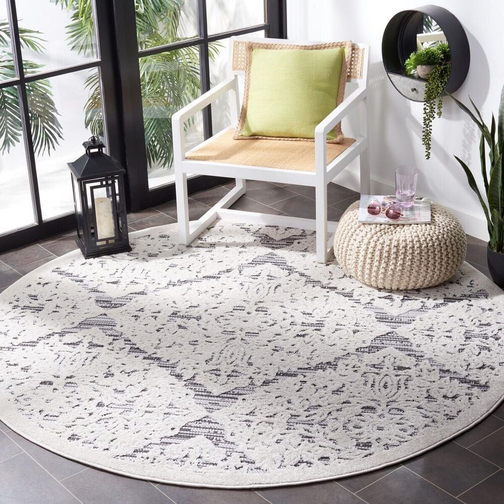 Safavieh Cabana CBN660A 6&#39;7&quot; Round Ivory and Grey Indoor/Outdoor Area Performance Rug, , large