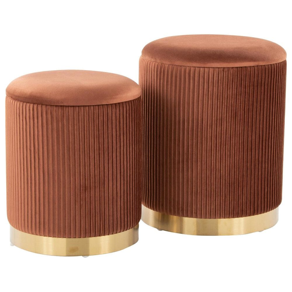 Lumisource Marla 2-Piece Nesting Pleated Ottoman Set in Light Brown, , large