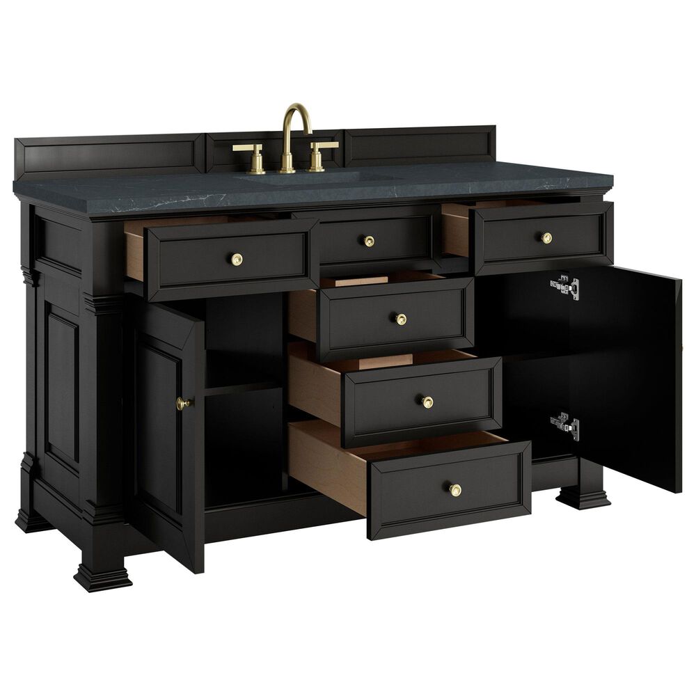 James Martin Vanities Brookfield 60&quot; Single Bathroom Vanity in Black Onyx with 3 cm Charcoal Soapstone Quartz Top and Rectangular Sink, , large
