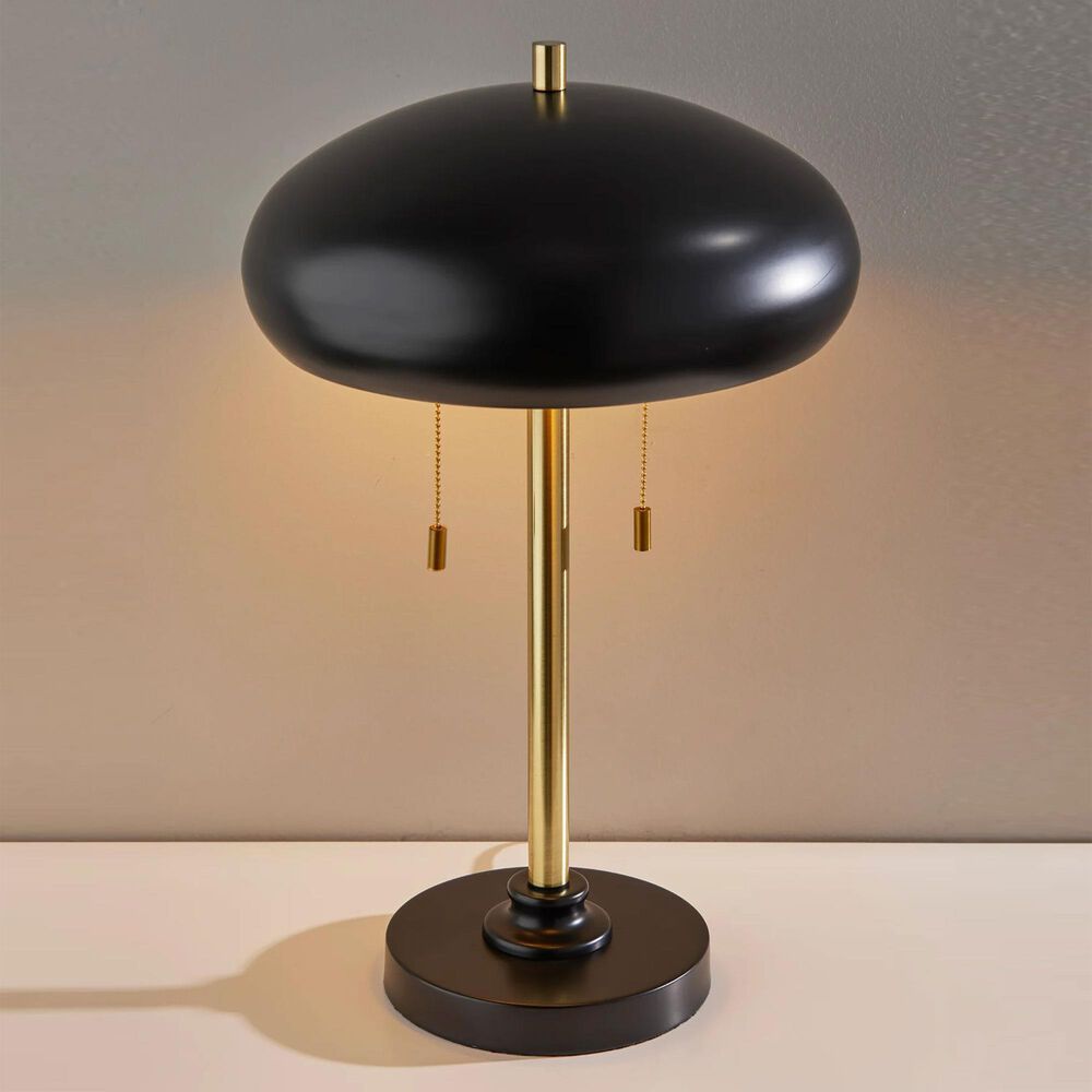 Adesso Cap Table Lamp in Black and Antique Brass, , large