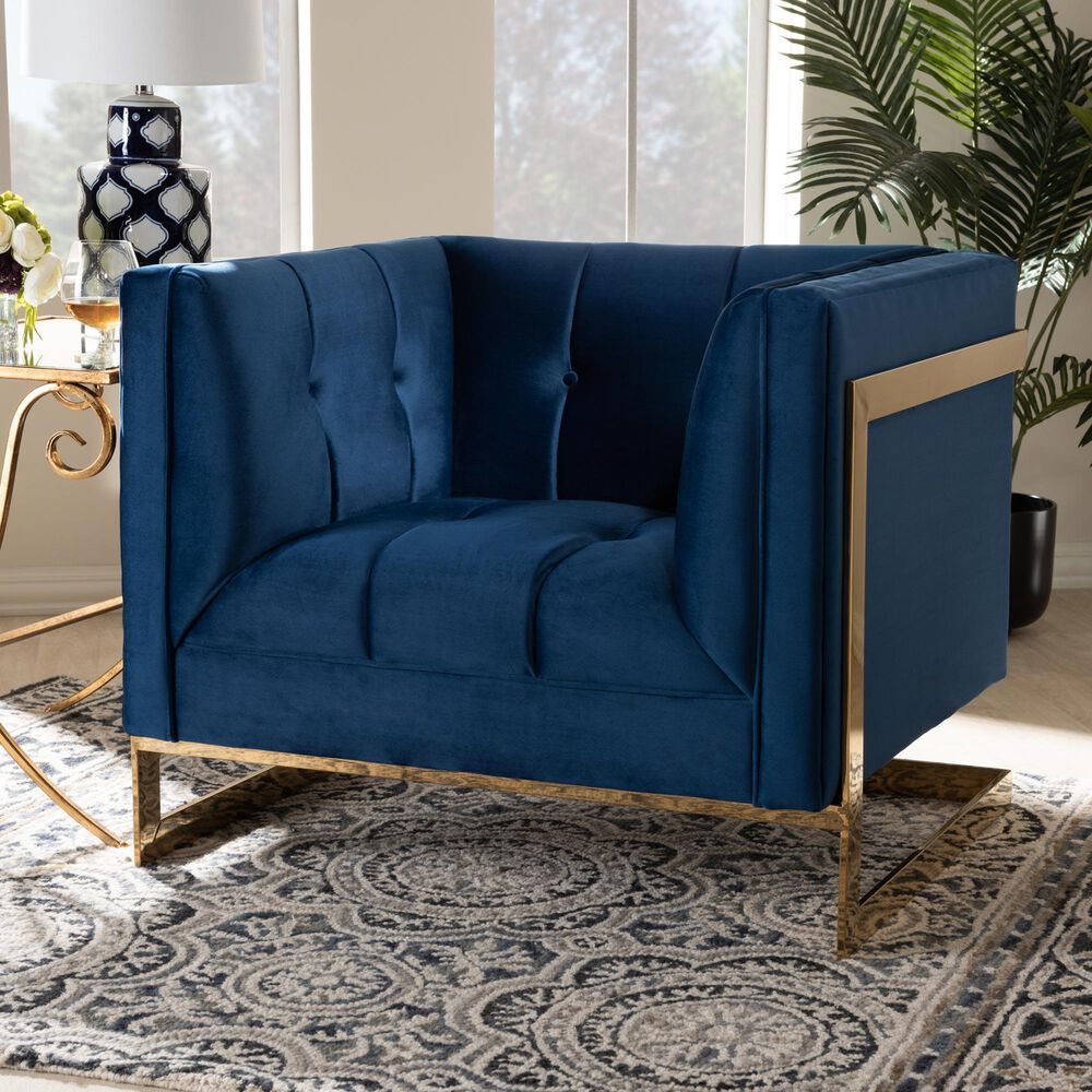 Baxton Studio Ambra Arm Chair in Navy Blue, , large