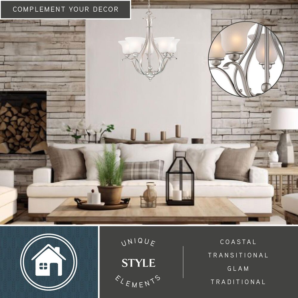 Vaxcel Monrovia 5-Light Chandelier in Brushed Nickel, , large