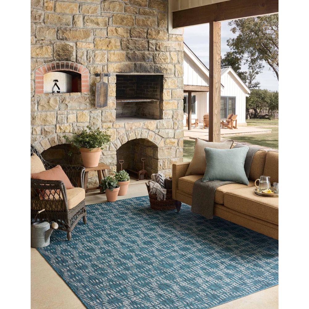 Loloi Easton Fog and Teal 4&#39; x 6&#39; Indoor/Outdoor Area Rug, , large