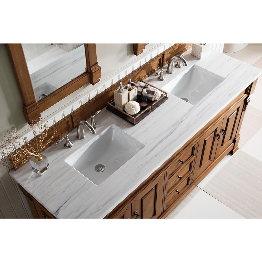 James Martin Vanities Brookfield 72&quot; Double Bathroom Vanity in Country Oak with 3 cm Arctic Fall Solid Surface Top and Rectangle Sinks, , large
