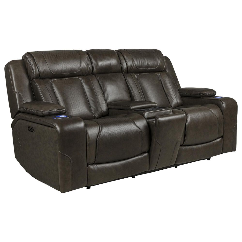 Interlochen Leather Power Reclining Console Loveseat in Boston Charcoal, , large
