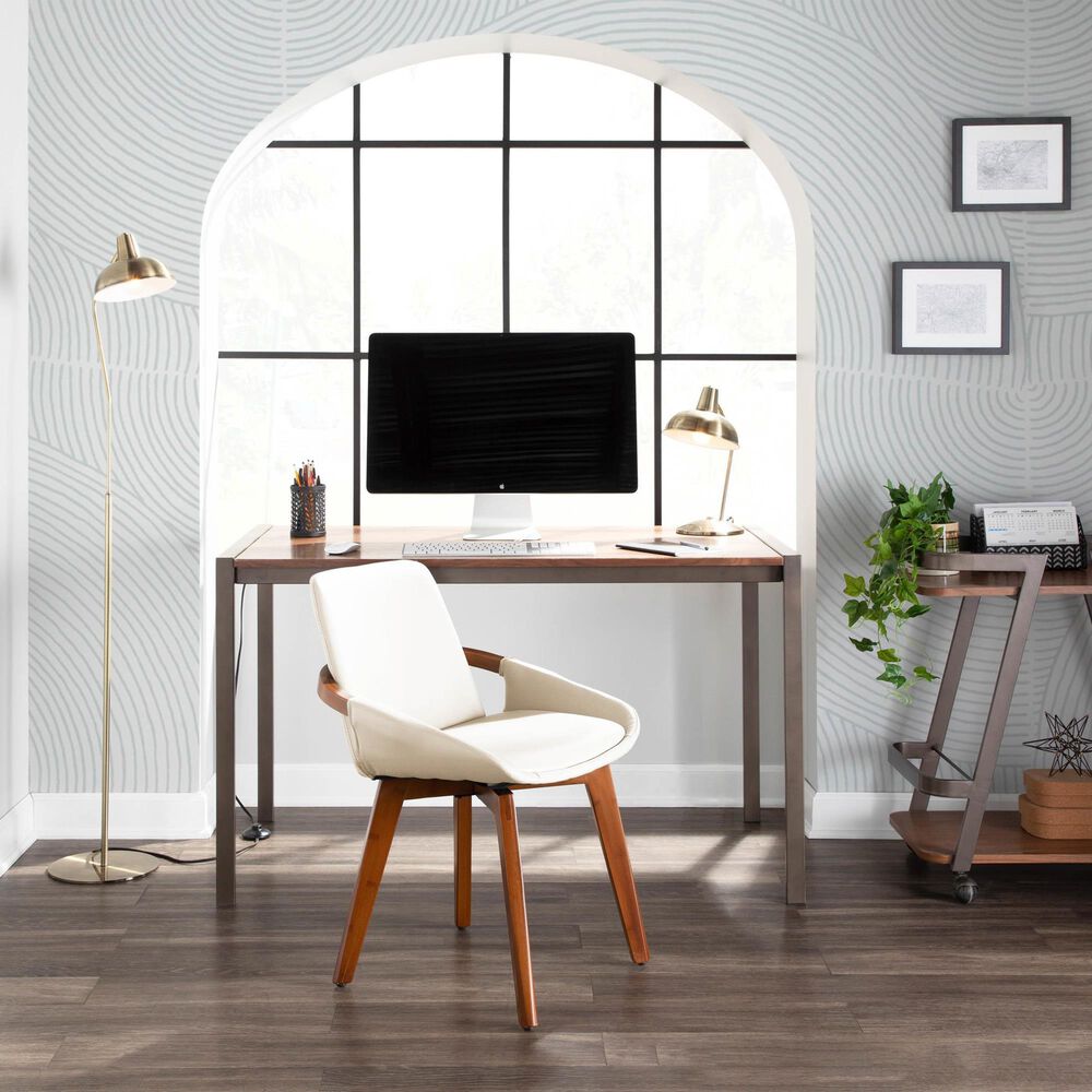 Lumisource Cosmo Arm Chair with Cream Faux Leather Cushion in Walnut, , large