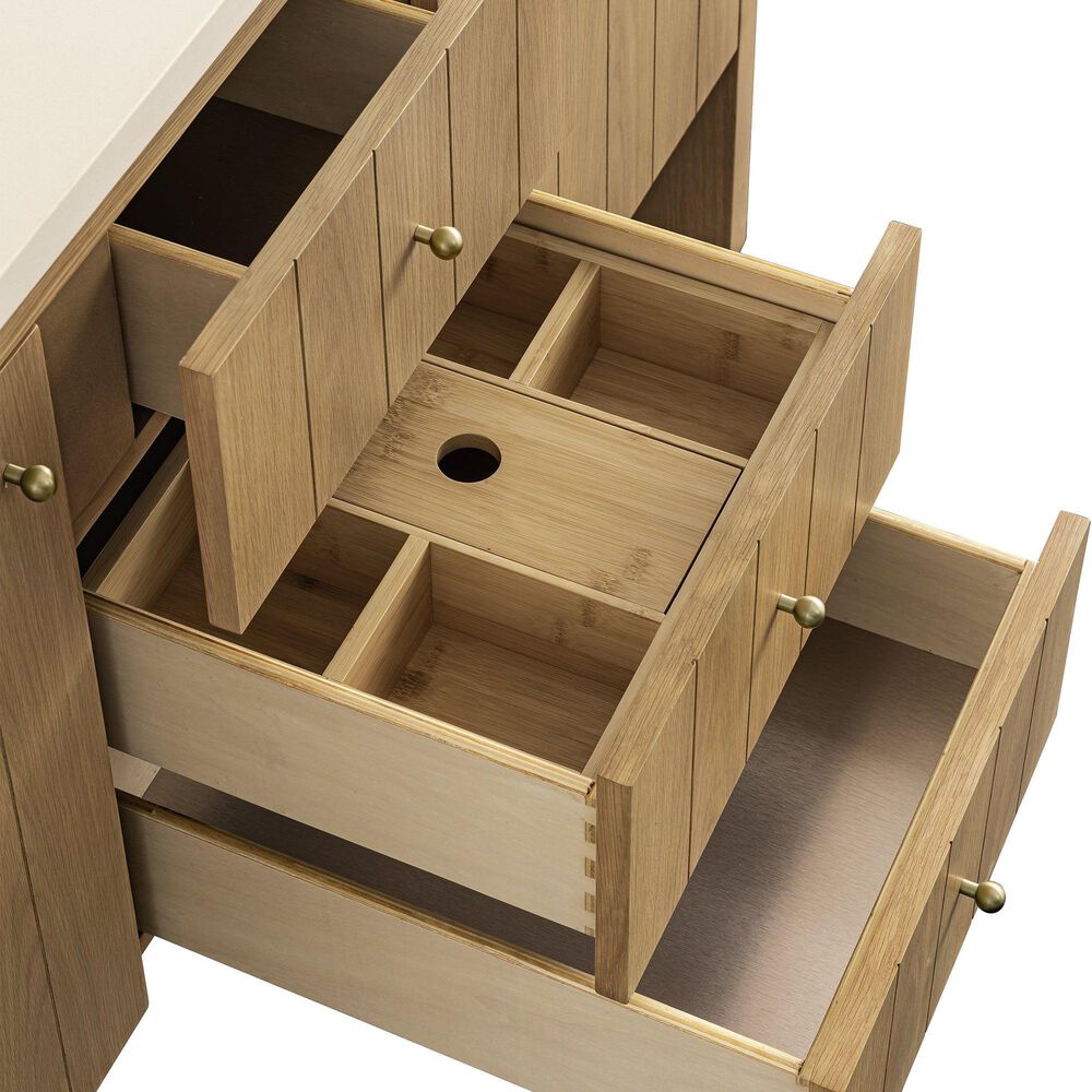 James Martin Vanities Hudson 60&quot; Double Bathroom Vanity in Light Natural Oak with 3 cm White Zeus Quartz Top and Rectangular Sinks, , large