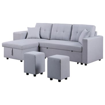 Hearth and Haven Dennis 3-Piece Stationary Sleeper Sectional in Light Gray, , large
