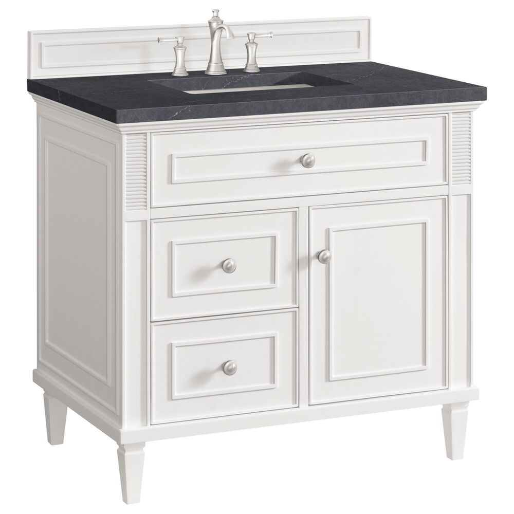 James Martin Vanities Lorelai 36" Single Vanity in Bright White with 3 cm Charcoal Soapstone Quartz Top, , large
