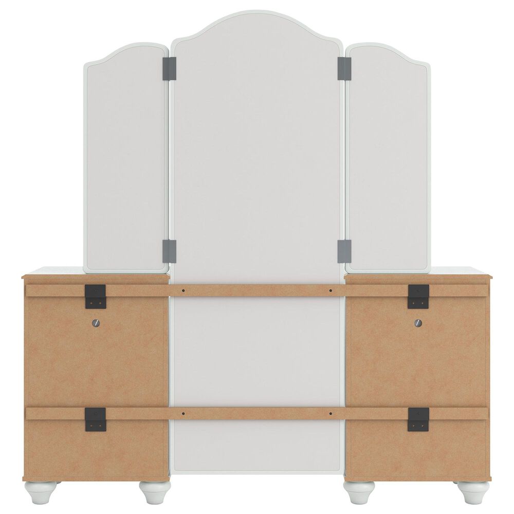 Ashley Kozlani 3-Piece Vanity Cabinet Set with Mirror and Stool in Matte White, , large