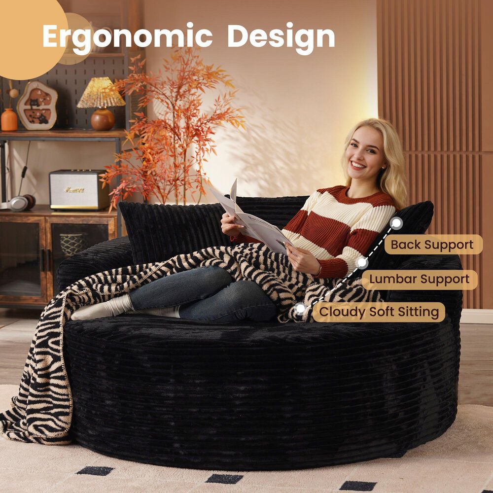 HOMLUX 59" Plush Corduroy Round Chair in Black, , large