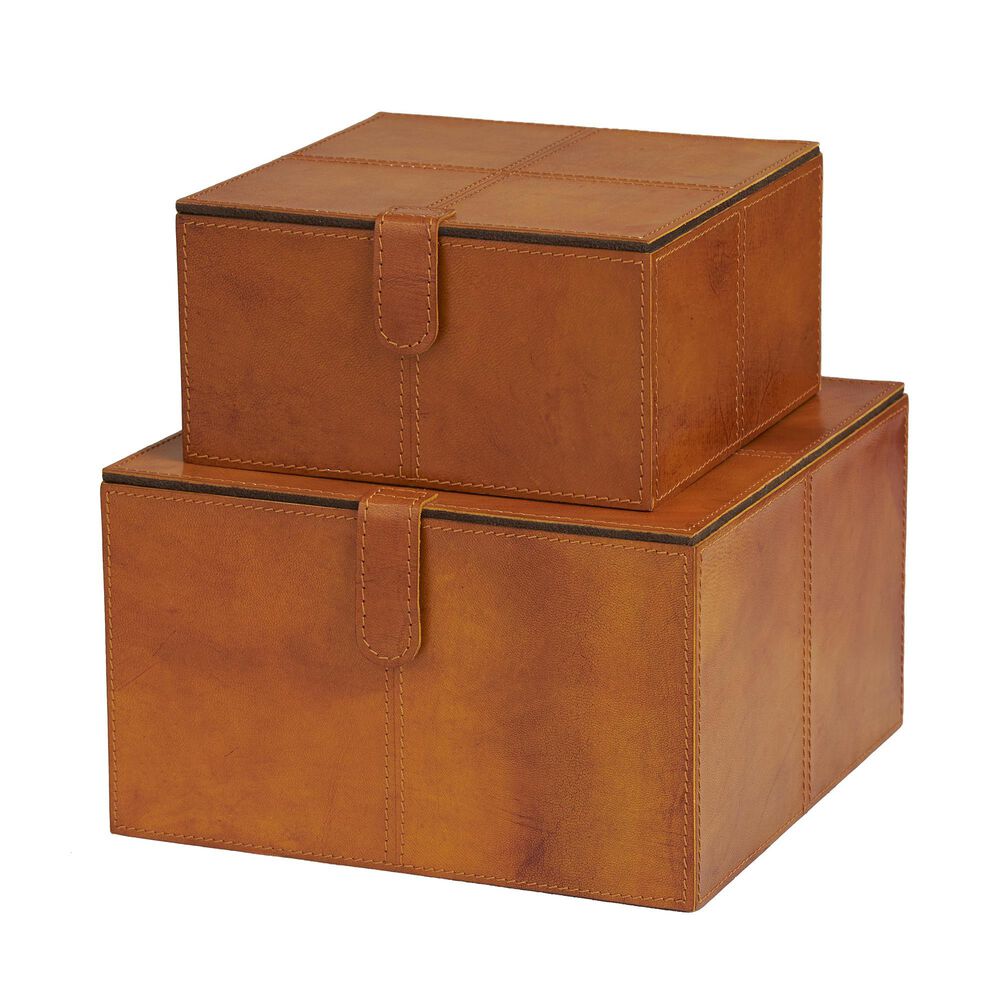 Maple and Jade 9.9" 2-Piece Handmade Storage Decorative Box Set in Brown, , large