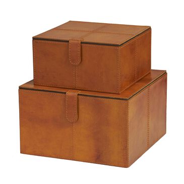 Maple and Jade 9.9" 2-Piece Handmade Storage Decorative Box Set in Brown, , large