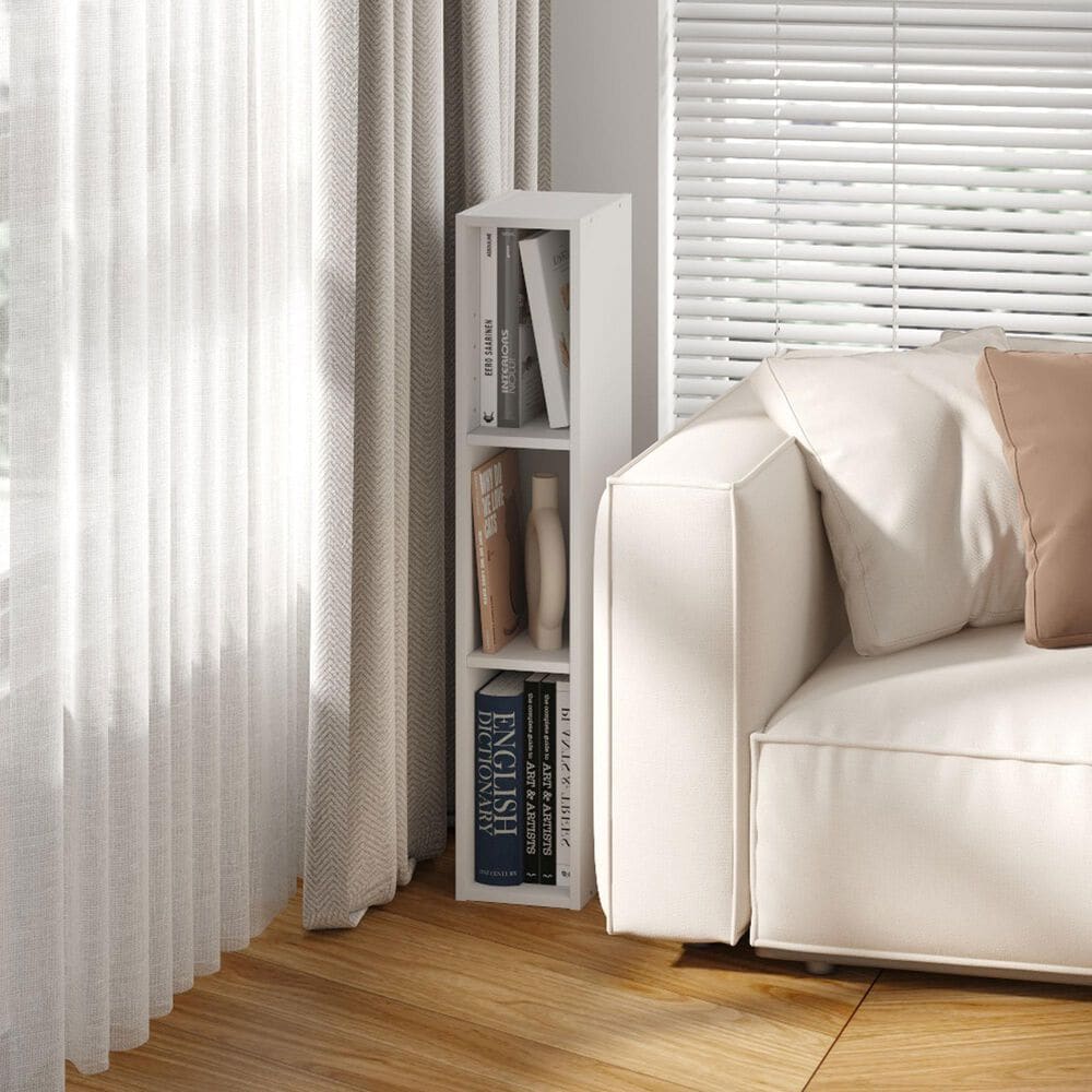 HOMLUX 6" 3-Tier Space Saving Bookcase with Open Adjustable Shelves in White, , large