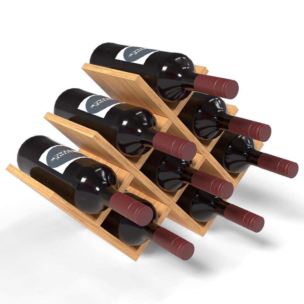 HOMLUX Modern Lattice 8-Bottle Bamboo Countertop Wine Rack in Natural, , large