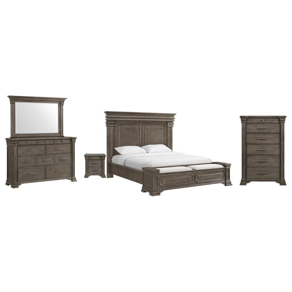 Mayberry Hill Kings Court 5 Piece King Storage Bedroom Set in Grey, , large
