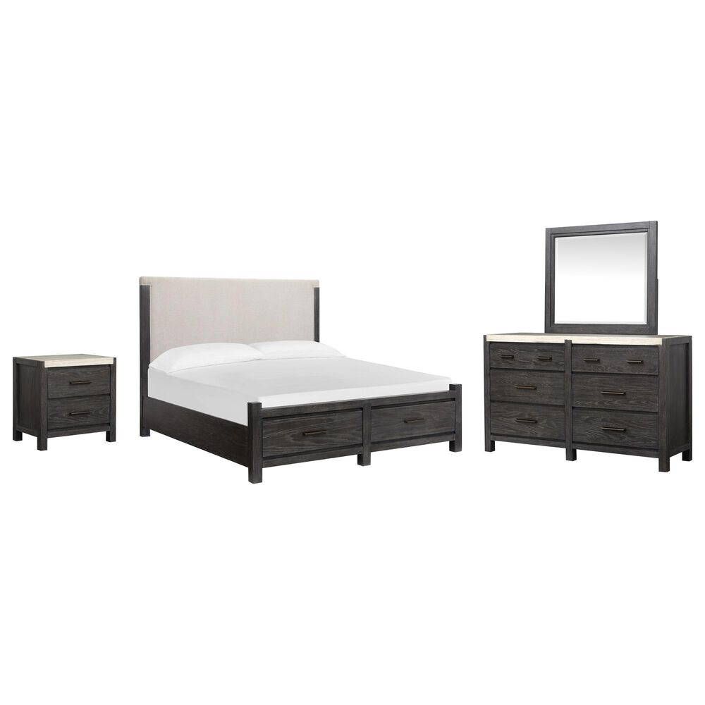 Nicolette Home Plum Creek 4 Piece King Upholstered Storage Bedroom Set in Ravenwood Black, , large